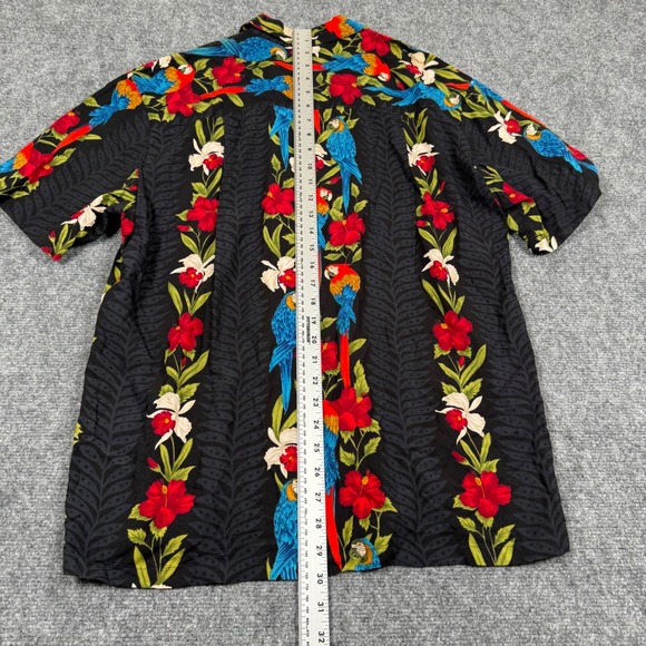 Paradise Found Shirt Medium Black Parrot Hawaiian Floral Rayon Aloha Men's - Picture 7 of 7